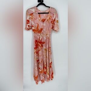 Abel the Label Rustica Floral orange hi-low midi dress Off Shoulder Ruffle Small